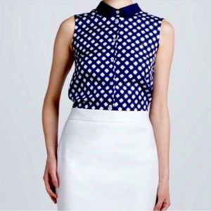 Kate Spade New York gingham silk blend blouse size 6 in navy and white.